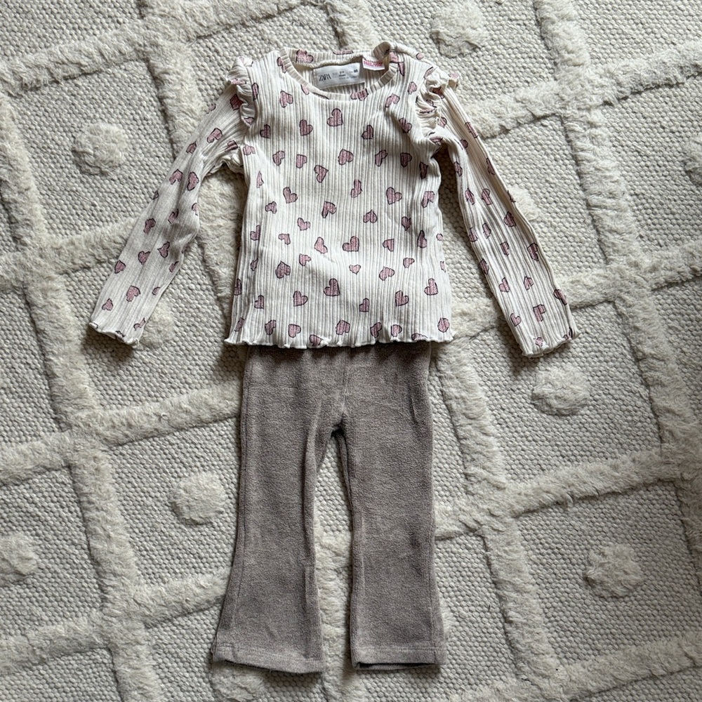 Zara Bundle: Heart Patterned Long Sleeve Top and Bell Bottoms Pants Set